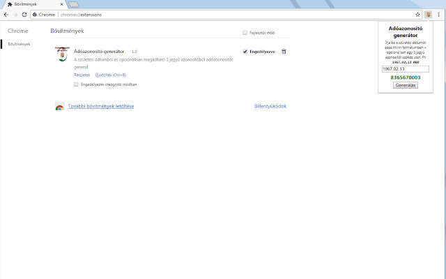 Adóazonosító generátor from Chrome web store to be run with OffiDocs Chromium online Adóazonosító generátor from Chrome web store to be run with OffiDocs Chromium online