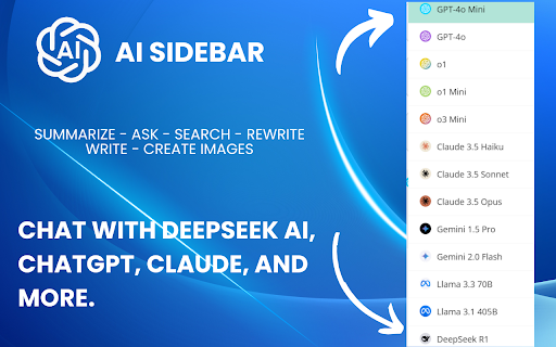 AI Sidebar with Deepseek, ChatGPT, Claude and more. from Chrome web store to be run with OffiDocs Chromium online AI Sidebar with Deepseek, ChatGPT, Claude and more. from Chrome web store to be run with OffiDocs Chromium online