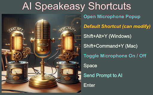 AI Speakeasy Microphone for ChatGPT, Perplexity and Claude from Chrome web store to be run with OffiDocs Chromium online AI Speakeasy Microphone for ChatGPT, Perplexity and Claude from Chrome web store to be run with OffiDocs Chromium online