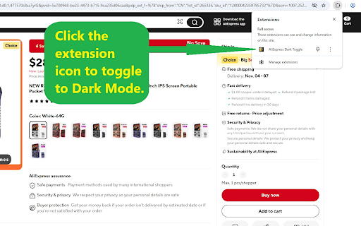 AliExpress Dark Toggle from Chrome web store to be run with OffiDocs Chromium online AliExpress Dark Toggle from Chrome web store to be run with OffiDocs Chromium online
