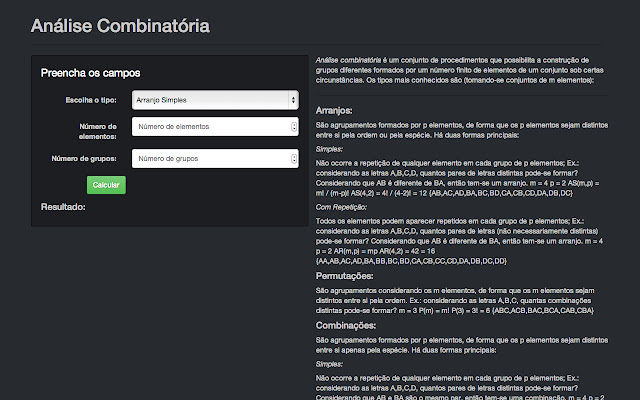 Análise Combinatória from Chrome web store to be run with OffiDocs Chromium online Análise Combinatória from Chrome web store to be run with OffiDocs Chromium online