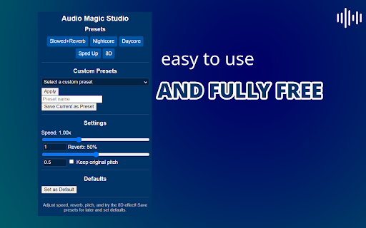 Audio Magic Studio from Chrome web store to be run with OffiDocs Chromium online Audio Magic Studio from Chrome web store to be run with OffiDocs Chromium online