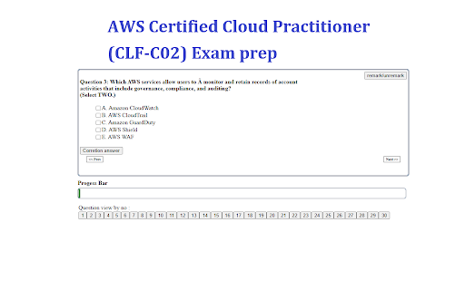 AWS Certified Cloud Practitioner (CLF C02) Exam prep plugin from Chrome web store to be run with OffiDocs Chromium online AWS Certified Cloud Practitioner (CLF C02) Exam prep plugin from Chrome web store to be run with OffiDocs Chromium online