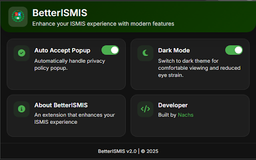 BetterISMIS from Chrome web store to be run with OffiDocs Chromium online BetterISMIS from Chrome web store to be run with OffiDocs Chromium online