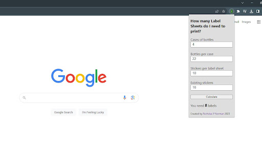 Bottle Label Calculator from Chrome web store to be run with OffiDocs Chromium online Bottle Label Calculator from Chrome web store to be run with OffiDocs Chromium online