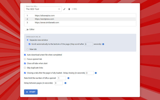 Bulk URL Opener Plus from Chrome web store to be run with OffiDocs Chromium online Bulk URL Opener Plus from Chrome web store to be run with OffiDocs Chromium online