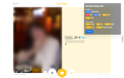 Bumble Swipe Bot Auto Filter Swipe from Chrome web store to be run with OffiDocs Chromium online Bumble Swipe Bot Auto Filter Swipe from Chrome web store to be run with OffiDocs Chromium online