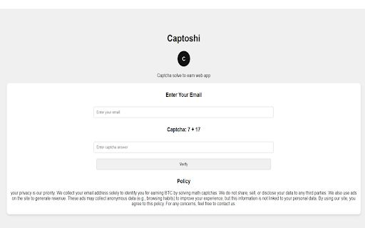 Captoshi Solve Captchas And Earn Bitcoin from Chrome web store to be run with OffiDocs Chromium online Captoshi Solve Captchas And Earn Bitcoin from Chrome web store to be run with OffiDocs Chromium online