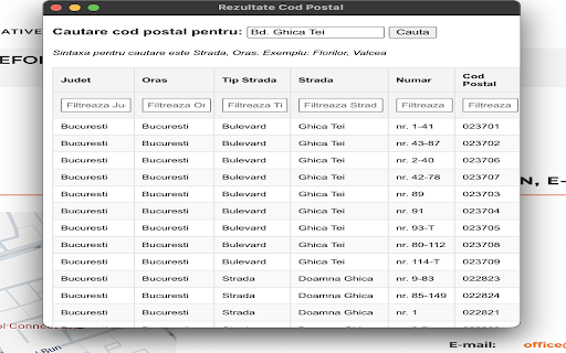 Cauta Cod Postal Romania (Coduri Postale) from Chrome web store to be run with OffiDocs Chromium online Cauta Cod Postal Romania (Coduri Postale) from Chrome web store to be run with OffiDocs Chromium online