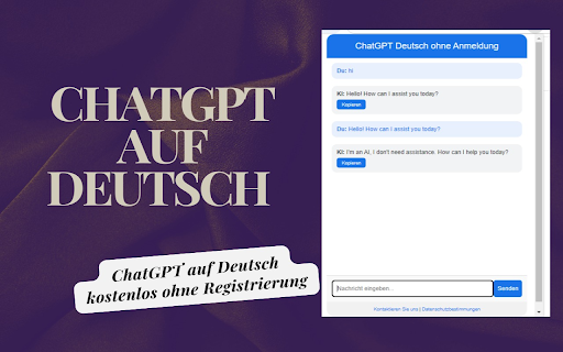 ChatGPT auf Deutsch kostenlos ohne Registrierung from Chrome web store to be run with OffiDocs Chromium online ChatGPT auf Deutsch kostenlos ohne Registrierung from Chrome web store to be run with OffiDocs Chromium online