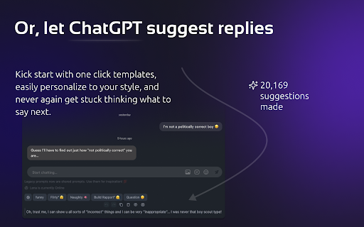 ChatGPT for Tinder Bumble get more dates from Chrome web store to be run with OffiDocs Chromium online ChatGPT for Tinder Bumble get more dates from Chrome web store to be run with OffiDocs Chromium online
