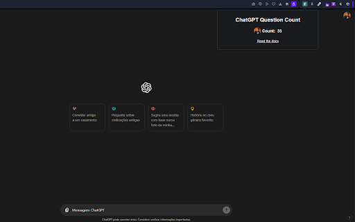ChatGPT Question Count from Chrome web store to be run with OffiDocs Chromium online ChatGPT Question Count from Chrome web store to be run with OffiDocs Chromium online