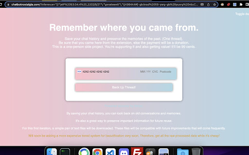 Chat Nostalgia | Save OpenAI Chats from Chrome web store to be run with OffiDocs Chromium online Chat Nostalgia | Save OpenAI Chats from Chrome web store to be run with OffiDocs Chromium online