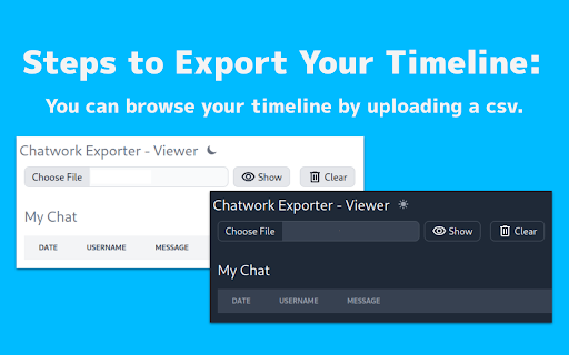 Chatwork Exporter from Chrome web store to be run with OffiDocs Chromium online Chatwork Exporter from Chrome web store to be run with OffiDocs Chromium online