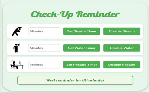 Check Up Reminder from Chrome web store to be run with OffiDocs Chromium online Check Up Reminder from Chrome web store to be run with OffiDocs Chromium online