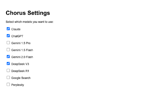 Chorus: Compare LLMs from Chrome web store to be run with OffiDocs Chromium online Chorus: Compare LLMs from Chrome web store to be run with OffiDocs Chromium online