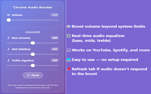 Chrome Audio Booster from Chrome web store to be run with OffiDocs Chromium online Chrome Audio Booster from Chrome web store to be run with OffiDocs Chromium online