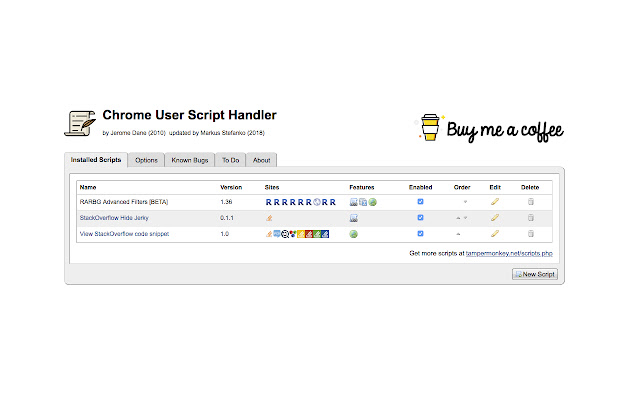 Chrome User Script Handler from Chrome web store to be run with OffiDocs Chromium online Chrome User Script Handler from Chrome web store to be run with OffiDocs Chromium online