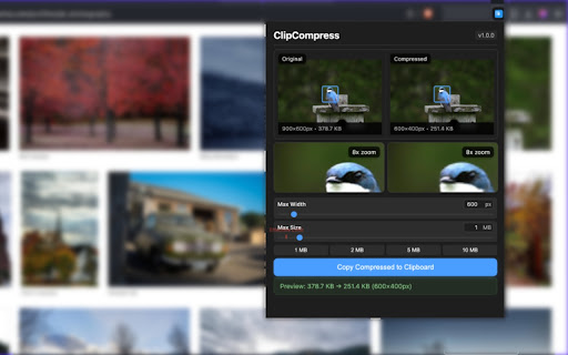 ClipCompress from Chrome web store to be run with OffiDocs Chromium online ClipCompress from Chrome web store to be run with OffiDocs Chromium online
