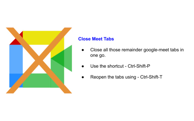 Close Meet Tabs from Chrome web store to be run with OffiDocs Chromium online Close Meet Tabs from Chrome web store to be run with OffiDocs Chromium online