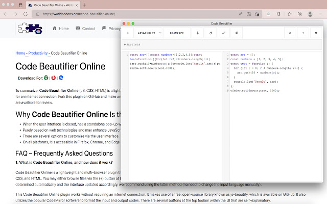 Code Beautifier Online from Chrome web store to be run with OffiDocs Chromium online Code Beautifier Online from Chrome web store to be run with OffiDocs Chromium online