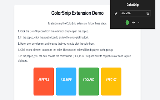 ColorSnip from Chrome web store to be run with OffiDocs Chromium online ColorSnip from Chrome web store to be run with OffiDocs Chromium online