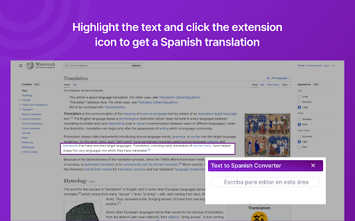 Convert Text To Spanish from Chrome web store to be run with OffiDocs Chromium online Convert Text To Spanish from Chrome web store to be run with OffiDocs Chromium online