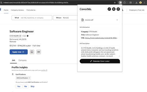 CoverMe AI Cover Letter Writer from Chrome web store to be run with OffiDocs Chromium online CoverMe AI Cover Letter Writer from Chrome web store to be run with OffiDocs Chromium online