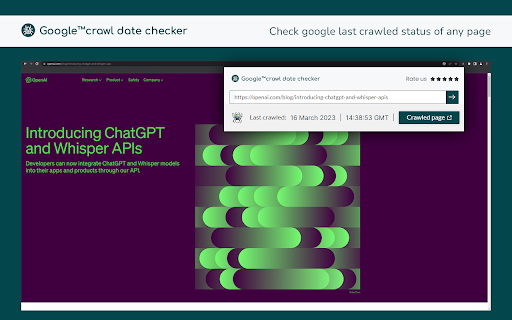 Crawl date checker for Google from Chrome web store to be run with OffiDocs Chromium online Crawl date checker for Google from Chrome web store to be run with OffiDocs Chromium online