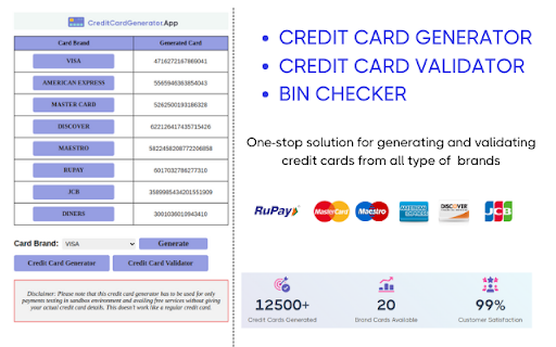 Credit Card Generator Tool from Chrome web store to be run with OffiDocs Chromium online Credit Card Generator Tool from Chrome web store to be run with OffiDocs Chromium online