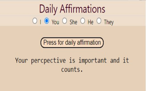 Daily Affirmation from Chrome web store to be run with OffiDocs Chromium online Daily Affirmation from Chrome web store to be run with OffiDocs Chromium online