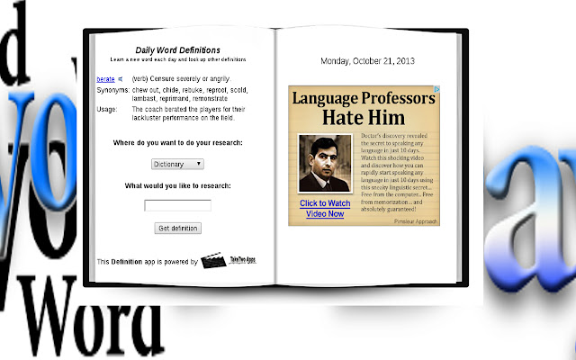 Daily Word Definitions from Chrome web store to be run with OffiDocs Chromium online Daily Word Definitions from Chrome web store to be run with OffiDocs Chromium online