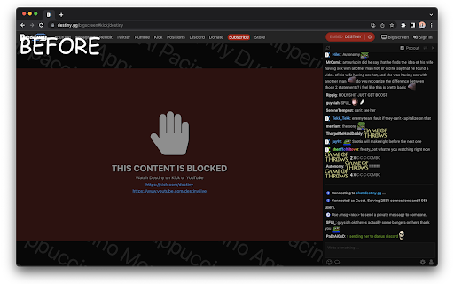 Destinygg Bigscreen Unblock from Chrome web store to be run with OffiDocs Chromium online Destinygg Bigscreen Unblock from Chrome web store to be run with OffiDocs Chromium online