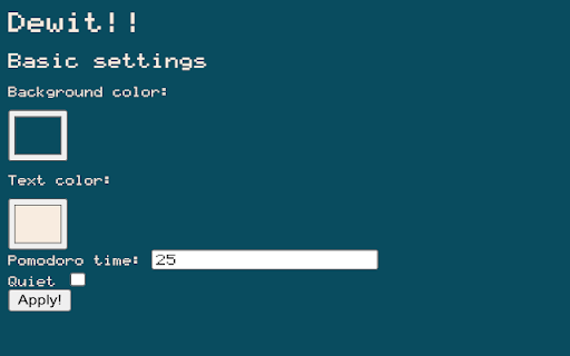 Dewit! from Chrome web store to be run with OffiDocs Chromium online Dewit! from Chrome web store to be run with OffiDocs Chromium online