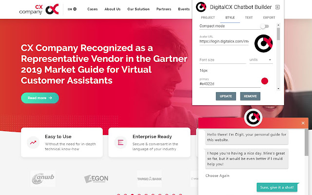 DigitalCX Chatbot Builder from Chrome web store to be run with OffiDocs Chromium online DigitalCX Chatbot Builder from Chrome web store to be run with OffiDocs Chromium online