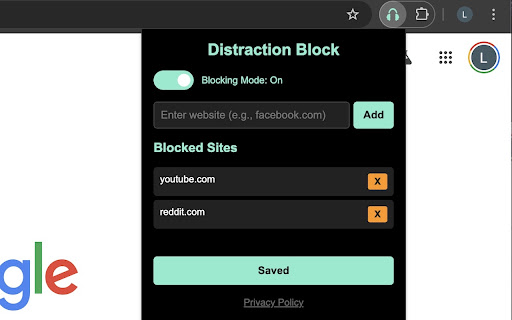Distraction Block from Chrome web store to be run with OffiDocs Chromium online Distraction Block from Chrome web store to be run with OffiDocs Chromium online
