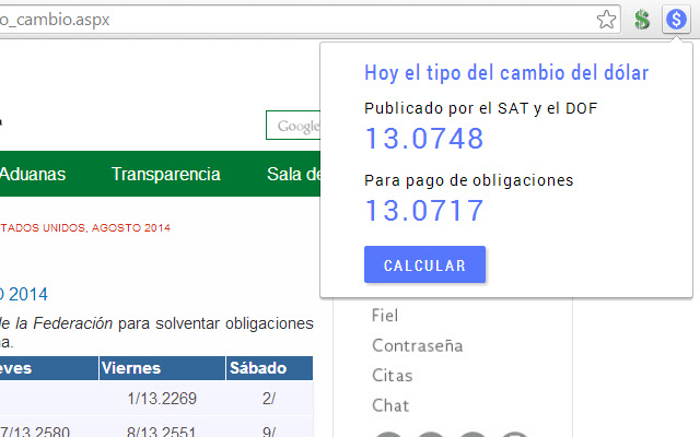 Dolar SAT y DOF from Chrome web store to be run with OffiDocs Chromium online Dolar SAT y DOF from Chrome web store to be run with OffiDocs Chromium online