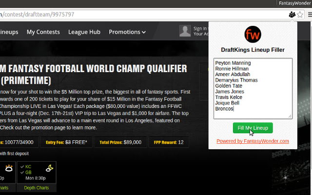 DraftKings Lineup Filler FantasyWonder.com from Chrome web store to be run with OffiDocs Chromium online DraftKings Lineup Filler FantasyWonder.com from Chrome web store to be run with OffiDocs Chromium online