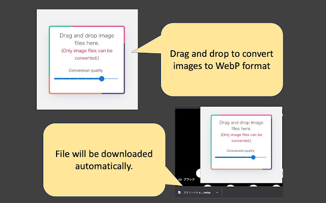 Drag and Drop Webp Converter from Chrome web store to be run with OffiDocs Chromium online Drag and Drop Webp Converter from Chrome web store to be run with OffiDocs Chromium online