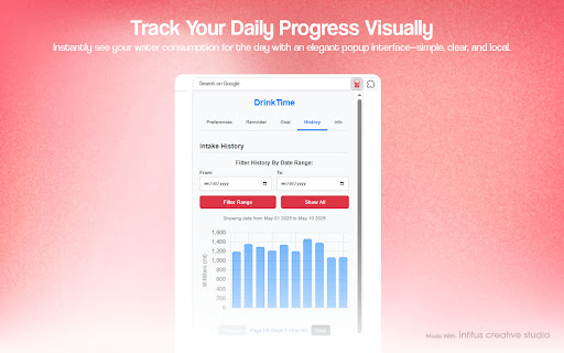DrinkTime: Smart Water Reminder from Chrome web store to be run with OffiDocs Chromium online DrinkTime: Smart Water Reminder from Chrome web store to be run with OffiDocs Chromium online