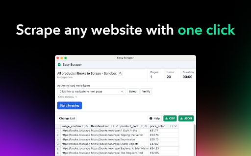 Easy Scraper One click web scraper from Chrome web store to be run with OffiDocs Chromium online Easy Scraper One click web scraper from Chrome web store to be run with OffiDocs Chromium online