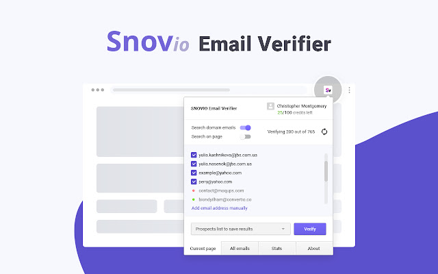 Email Verifier by Snov.io from Chrome web store to be run with OffiDocs Chromium online Email Verifier by Snov.io from Chrome web store to be run with OffiDocs Chromium online