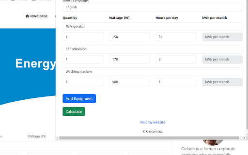 Energy Consumption Calculator from Chrome web store to be run with OffiDocs Chromium online Energy Consumption Calculator from Chrome web store to be run with OffiDocs Chromium online