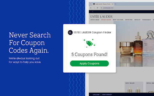 Estee Lauder Coupon Finder Latest Coupons Best Deals from Chrome web store to be run with OffiDocs Chromium online Estee Lauder Coupon Finder Latest Coupons Best Deals from Chrome web store to be run with OffiDocs Chromium online