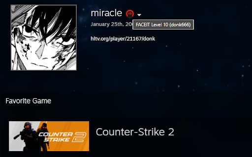 FACEIT Level for Steam from Chrome web store to be run with OffiDocs Chromium online FACEIT Level for Steam from Chrome web store to be run with OffiDocs Chromium online