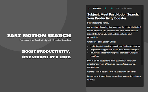 Fast Notion Search from Chrome web store to be run with OffiDocs Chromium online Fast Notion Search from Chrome web store to be run with OffiDocs Chromium online