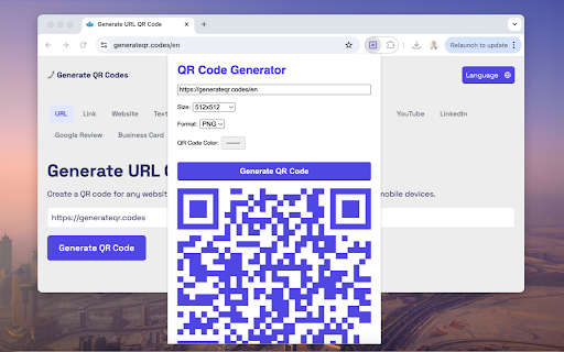 Generate QR Codes from Chrome web store to be run with OffiDocs Chromium online Generate QR Codes from Chrome web store to be run with OffiDocs Chromium online