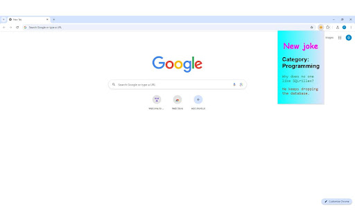 Get Joke Extension from Chrome web store to be run with OffiDocs Chromium online Get Joke Extension from Chrome web store to be run with OffiDocs Chromium online