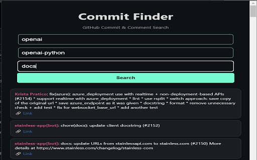 GitHub Commit Comment Search from Chrome web store to be run with OffiDocs Chromium online GitHub Commit Comment Search from Chrome web store to be run with OffiDocs Chromium online