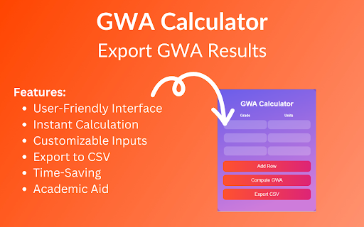 GWA Calculator: Export GWA Results from Chrome web store to be run with OffiDocs Chromium online GWA Calculator: Export GWA Results from Chrome web store to be run with OffiDocs Chromium online